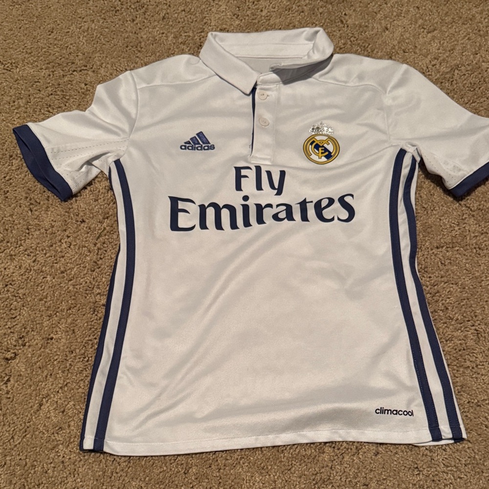 Ronaldo Real Madrid Adidas Kids small White and Navy Soccer Jersey
